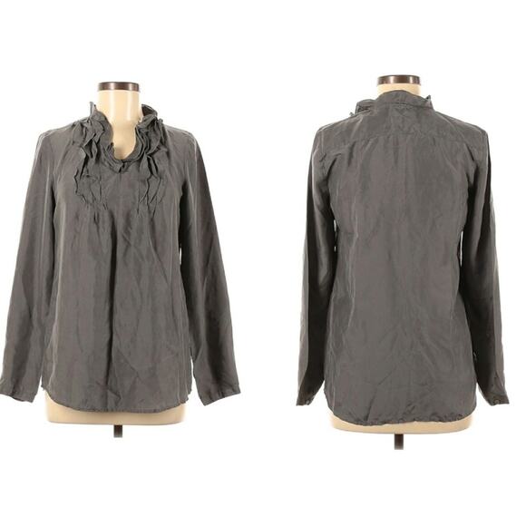 GAP Tops - Gap silk ruffle gray blouse size medium